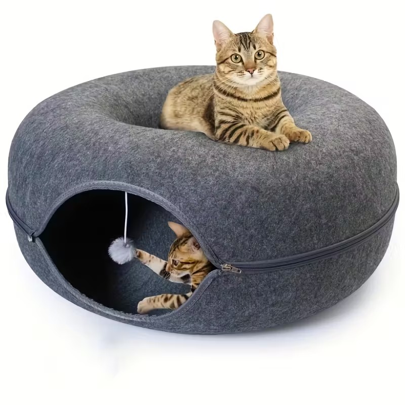 Donut Cat Tunnel Bed with Hanging Toy Ball