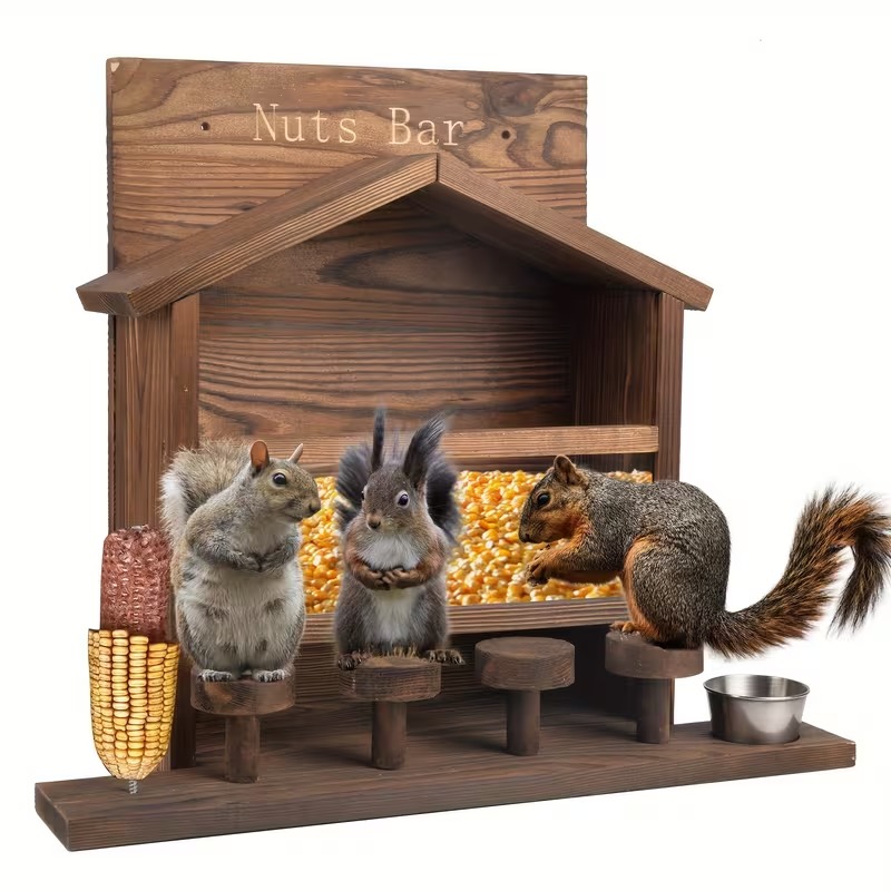 Outdoor Wooden Squirrel Feeder Station