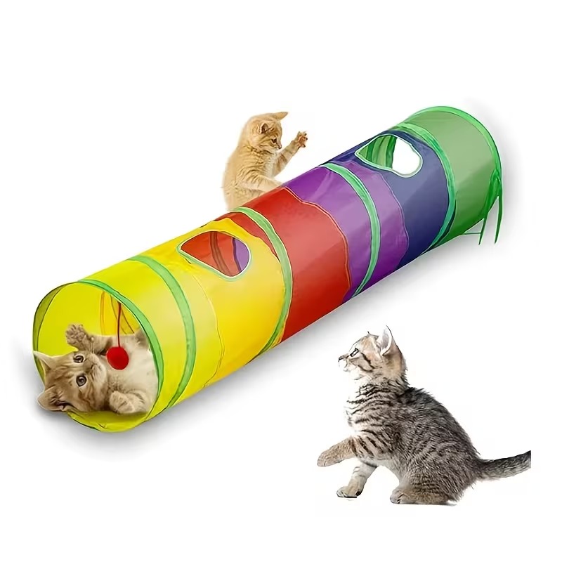 Collapsible Cat Tunnel with Peek Holes and Hanging Ball