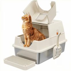 Stainless Steel Cat Litter Box Set with High Sides